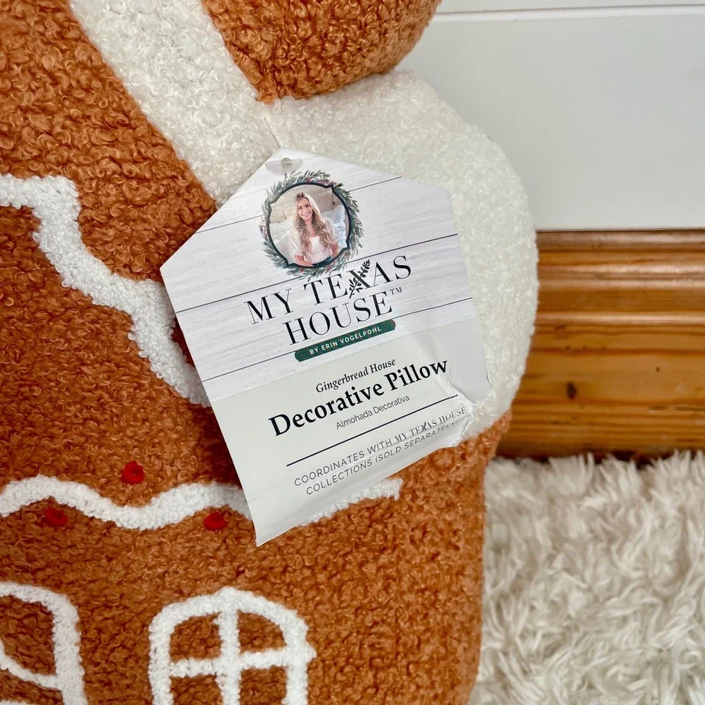 My Texas House Gingerbread House Decorative Pillow Cozy Sherpa Holiday Christmas